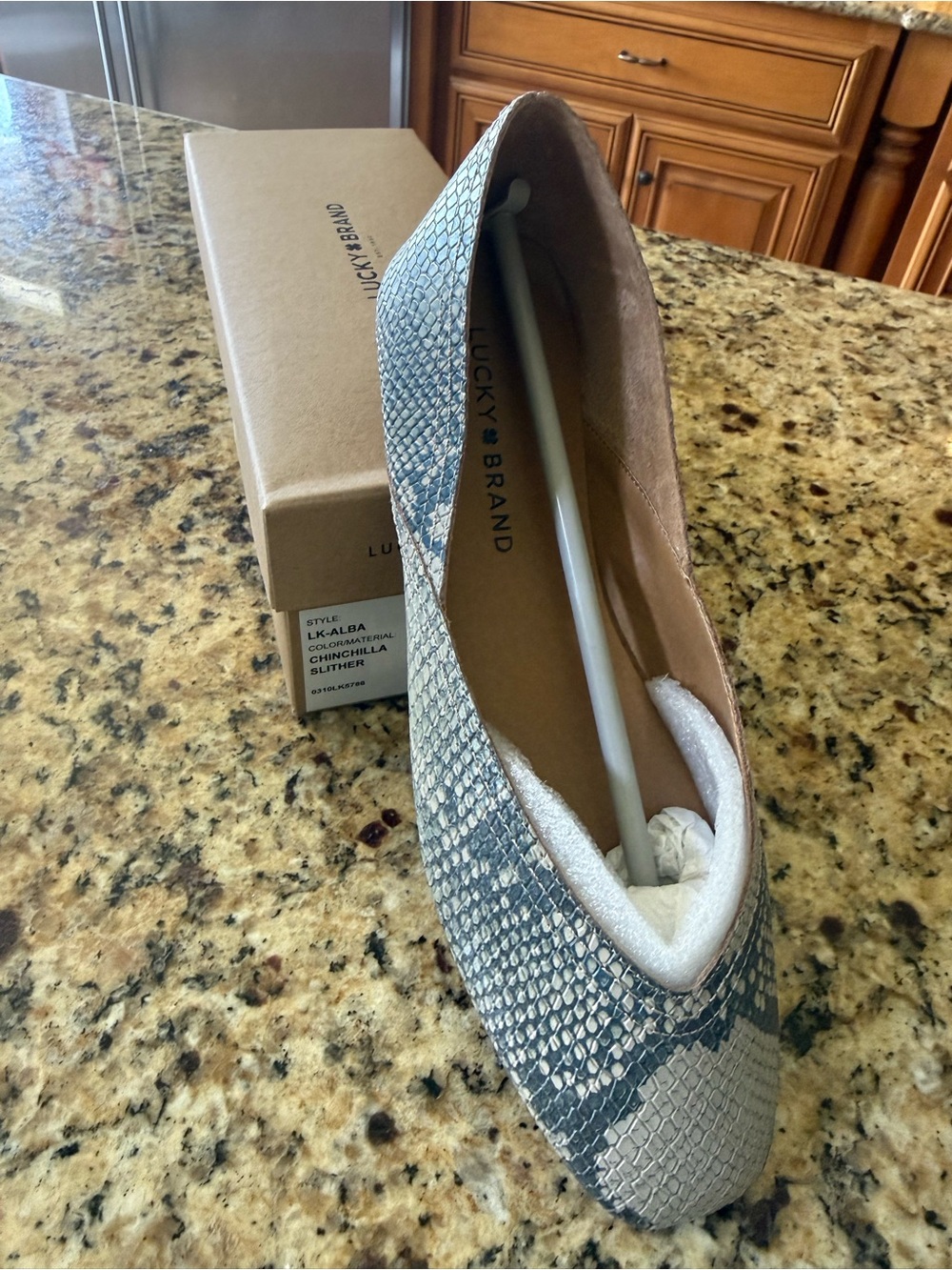 Lucky Brand Chinchilla Snake-Print Flat in Beige and Gray
